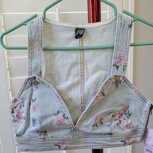 Cropped Denim Vest (Light Floral Wash) By Wild Fable